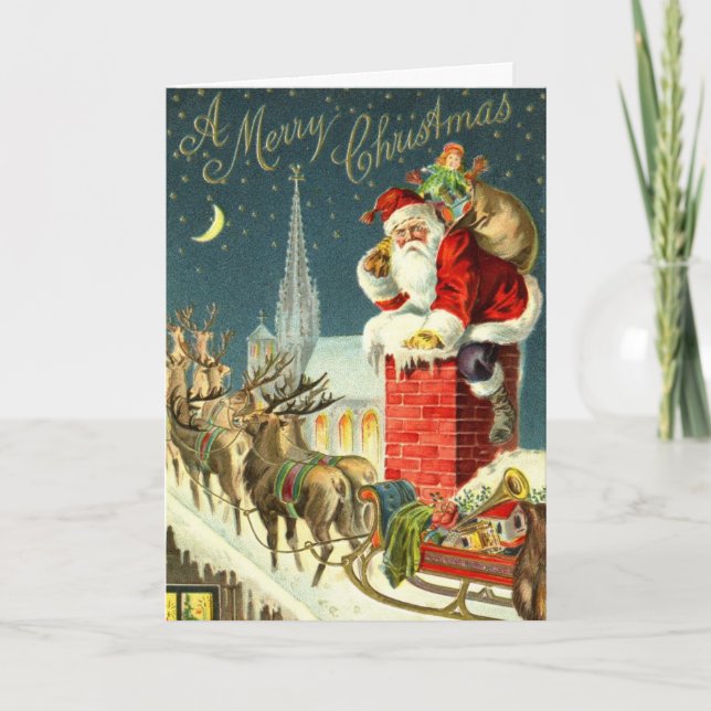 Tarjeta de Santa del navidad del vintage (Anverso)