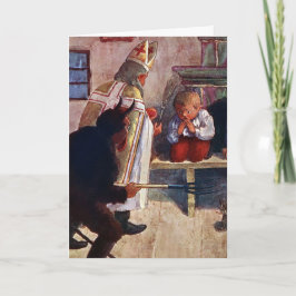 Tarjeta de Santa, Krampus y Navidades infantiles