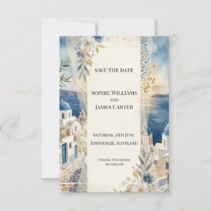 Tarjeta de Santorini de Flora Azul para Guardar la