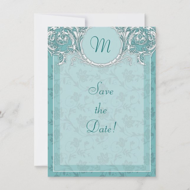 Tarjeta de "Save the Date" con monograma barroco e (Anverso)