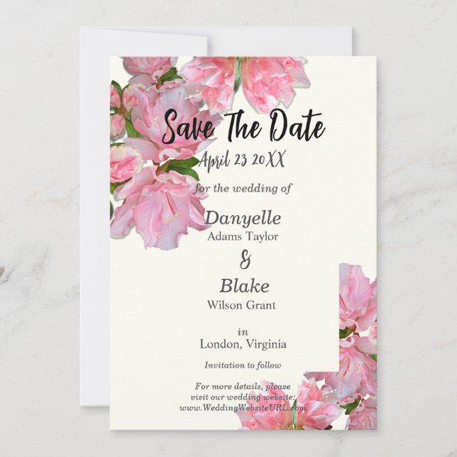 Tarjeta de "Save the Date" de Elegante Azalea Rosa (Anverso)