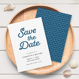 Tarjeta de Save the Date de olas azules