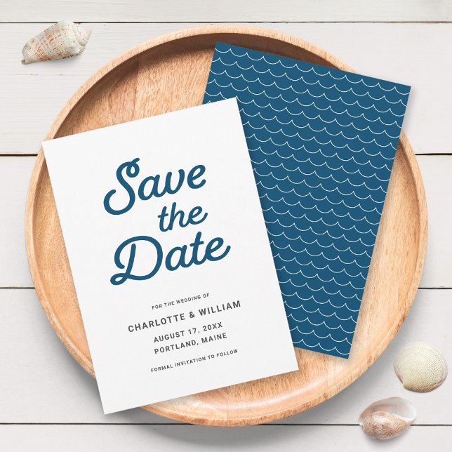 Tarjeta de Save the Date de olas azules (Subido por el creador)