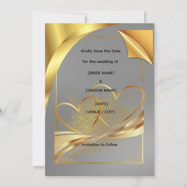 Tarjeta de "Save the Date" elegante en dorado | Bo (Anverso)