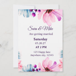 Tarjeta de "Save the Date" Floral Rosa y Azul