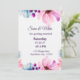Tarjeta de "Save the Date" Floral Rosa y Azul