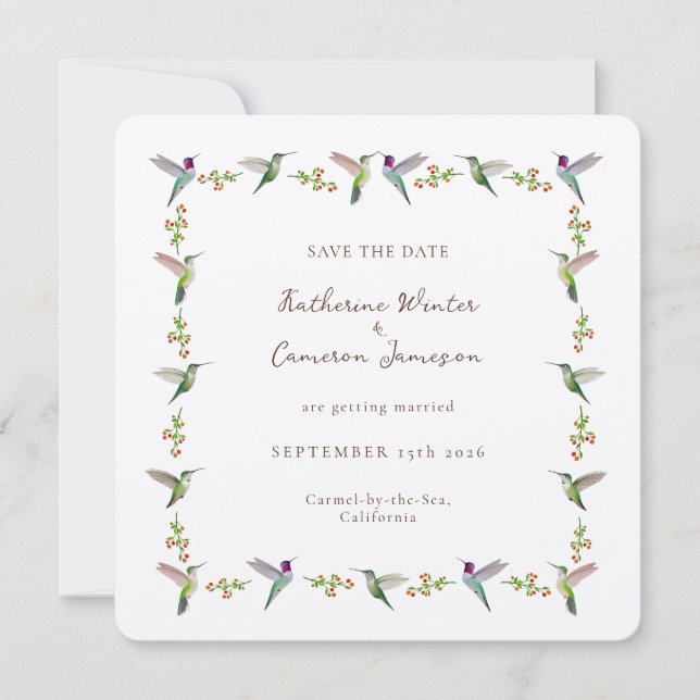 Tarjeta de Save the Date Hummingbird (Anverso)