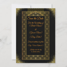 Tarjeta de "Save the Date" Negra y Dorada | Lujo E