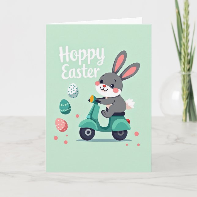 Tarjeta de scooter de conejito de primavera (Anverso)