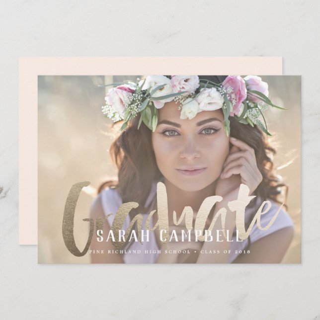 Tarjeta de script de graduación de Relieve metaliz (Anverso / Reverso)