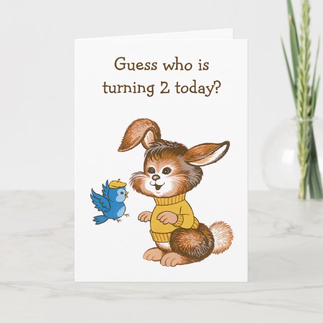 Tarjeta de segundo cumpleaños para niños de Conejo (Anverso)