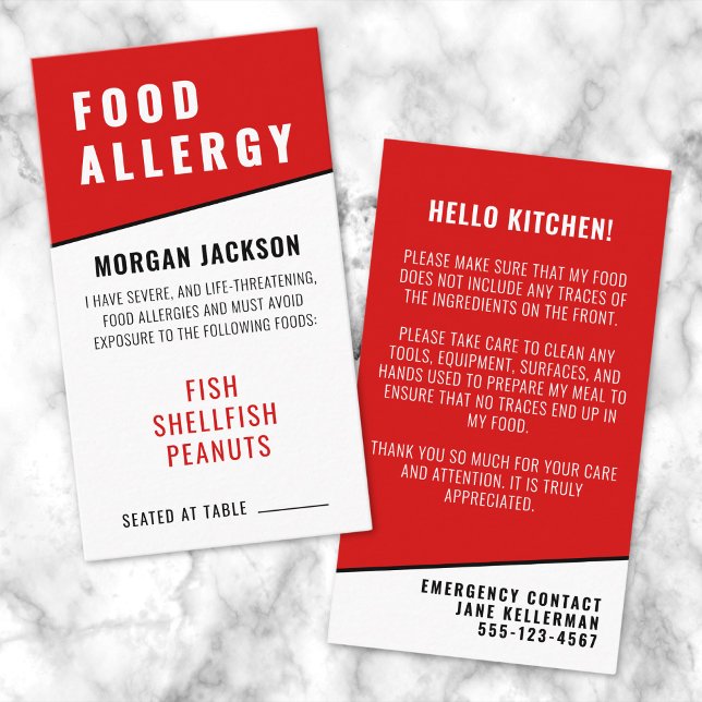 Tarjeta de seguridad de la cocina para alergia ali (Food Allergy Kitchen Safety Card )