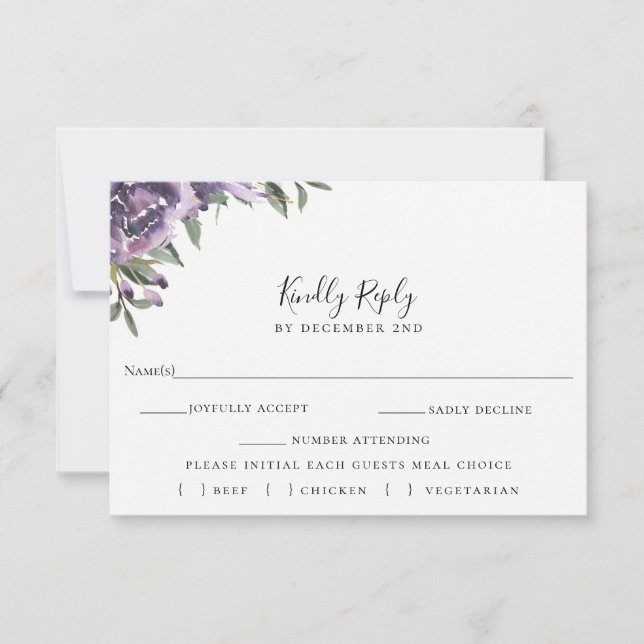 Tarjeta de selección de comida RSVP de Boda Floral (Anverso)