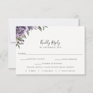 Tarjeta de selección de comida RSVP de Boda Floral