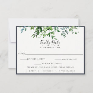 Tarjeta de selección de comida RSVP Foliage Navy W