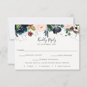 Tarjeta de selección de comida RSVP para bodas de
