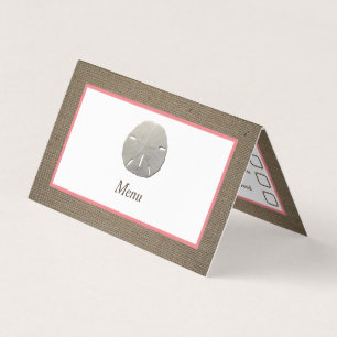 Tarjeta de selección de menú Sand Dollar & Burlap