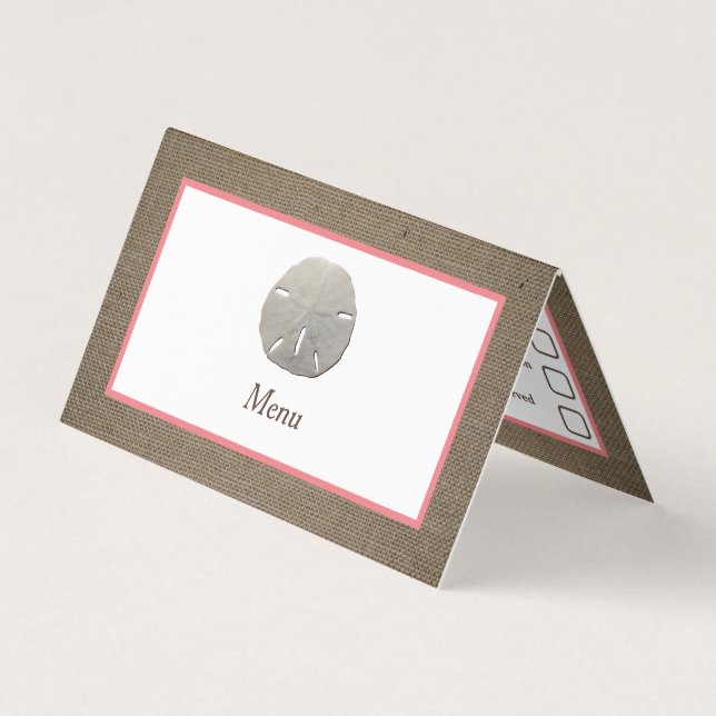 Tarjeta de selección de menú Sand Dollar & Burlap (Anverso)