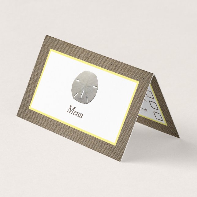 Tarjeta de selección de menú Sand Dollar & Burlap (Anverso)