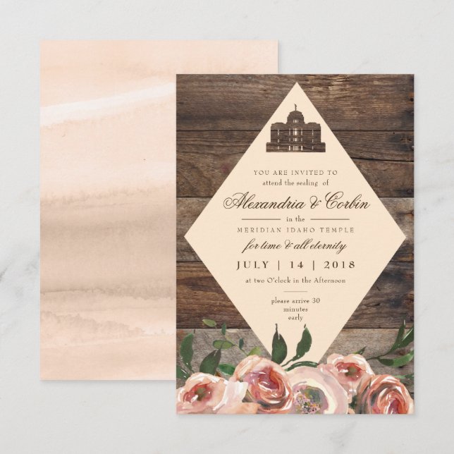 TARJETA DE SELECCIÓN DE TEMPLOS LDS | Floral Rusti (Anverso / Reverso)