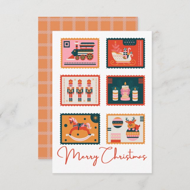 Tarjeta de sello de Navidades de Kitschy Vintage (Anverso / Reverso)
