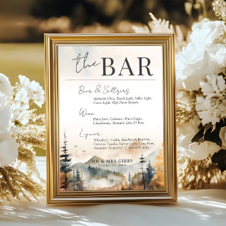 Tarjeta de Señal de Bar de Boda de Montaña de Otoñ