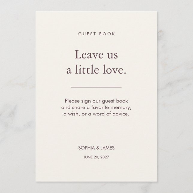 Tarjeta de señaligen de libro de invitados de boda (Anverso)