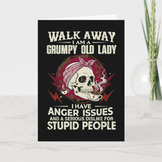 Tarjeta de Señora Mayor Gruñona DivertidaAléjate E (Anverso)