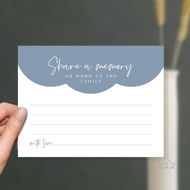 Tarjeta de servicio funerario, comparte un recuerd (Funeral Service, Share a memory or words to the family Memorial Card in Dusty Blue)
