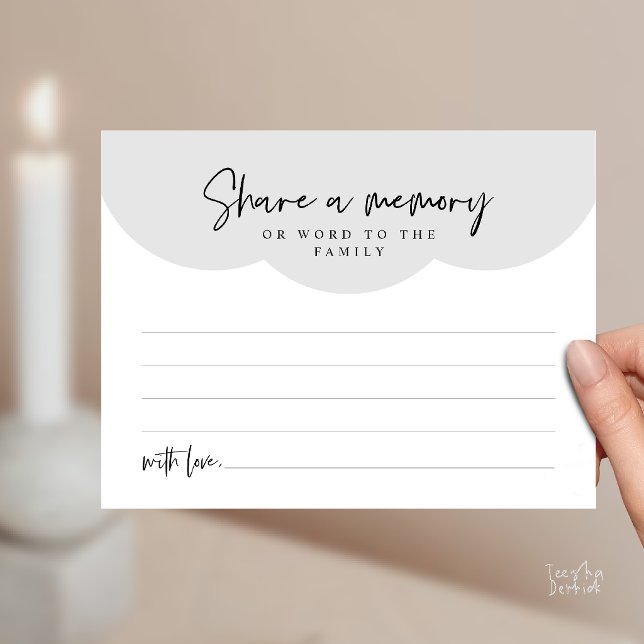 Tarjeta de servicio funerario, comparte un recuerd (Funeral Service, Share a memory or words to the family Memorial Card in Black and White)