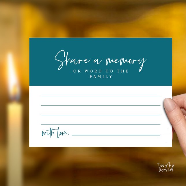 Tarjeta de servicio funerario, comparte un recuerd (Funeral Service, Share a memory Memorial Card in Emerald Green)