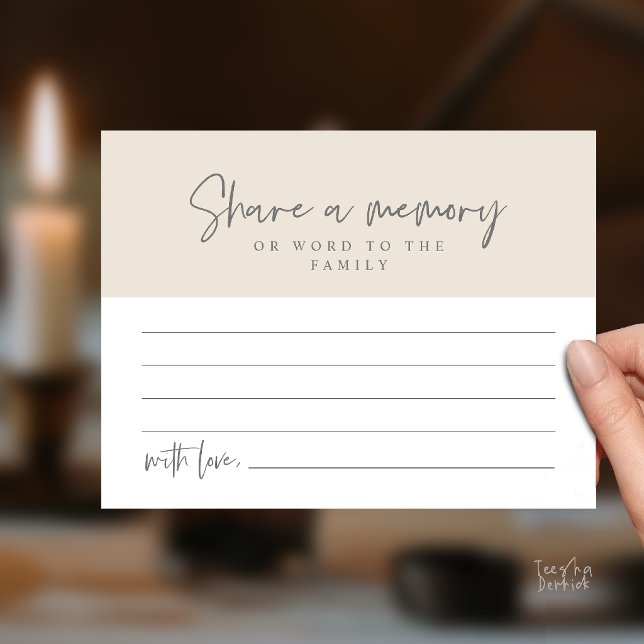 Tarjeta de servicio funerario, comparte un recuerd (Funeral Service, Share a memory Memorial Card in Cream Grey)