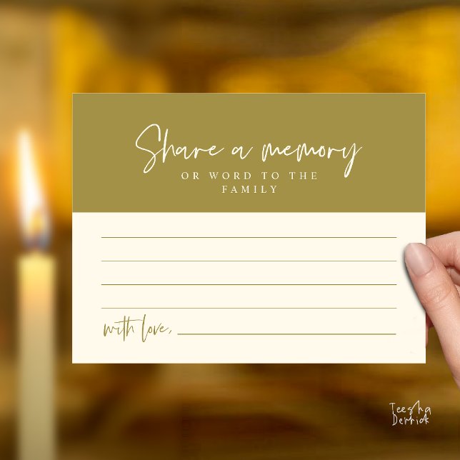 Tarjeta de servicio funerario, comparte un recuerd (Funeral Service, Share a memory Memorial Card in Yellow Gold)