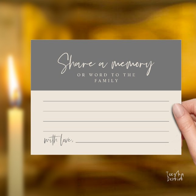 Tarjeta de servicio funerario, comparte un recuerd (Funeral Service, Share a memory Memorial Card in Cream Grey)