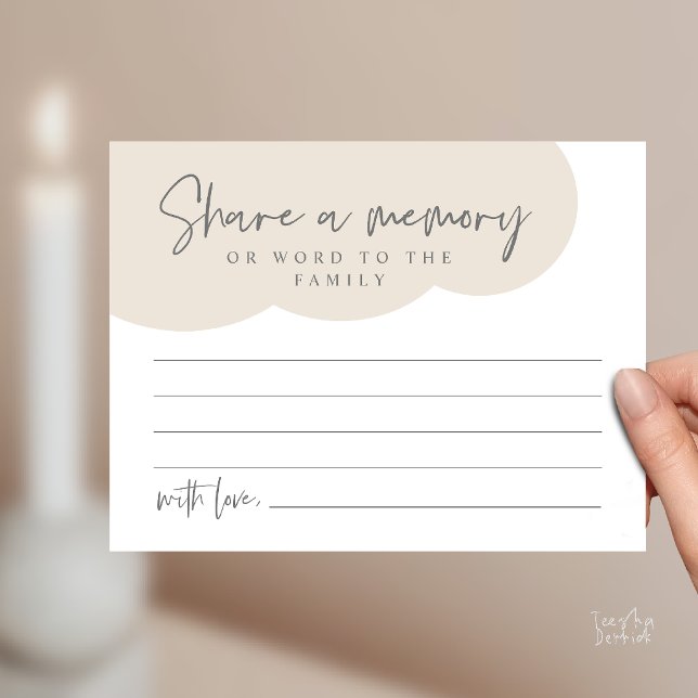 Tarjeta de servicio funerario, comparte un recuerd (Funeral Service, Share a memory Memorial, word to family Card in grey cream)