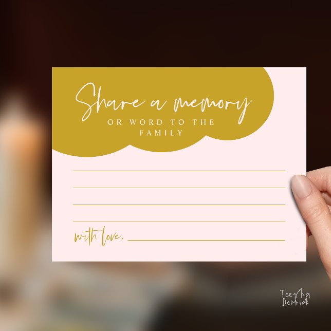 Tarjeta de servicio funerario, comparte un recuerd (Funeral Service, Share a memory Memorial, word to family Card in gold blush)