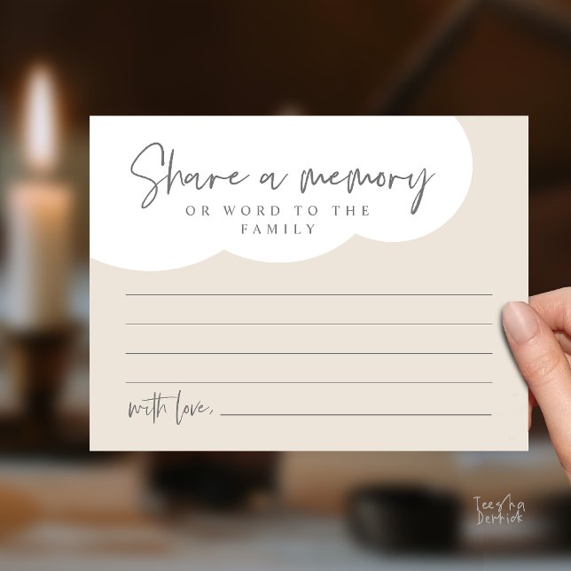 Tarjeta de servicio funerario, comparte un recuerd (Funeral Service, Share a memory Memorial, word to family Card in cream dark grey)