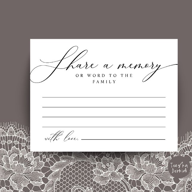 Tarjeta de servicio funerario, comparte un recuerd (Funeral Service, Share a memory Memorial Card in Black and White)