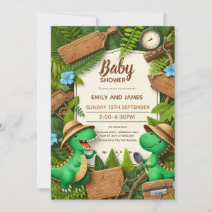 Tarjeta de shower de dinosaurio bebé niño editable
