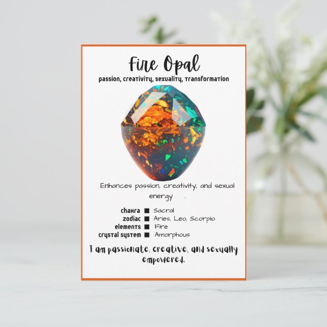 Tarjeta de significación de cristal opal de fuego (Anverso de pie)