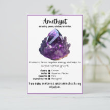 Tarjeta de significado de cristal de Amethyst