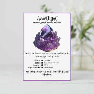 Tarjeta de significado de cristal de Amethyst