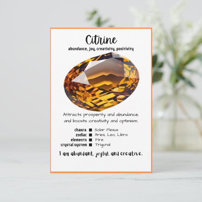 Tarjeta de significado de cristal de citrina (Anverso de pie)