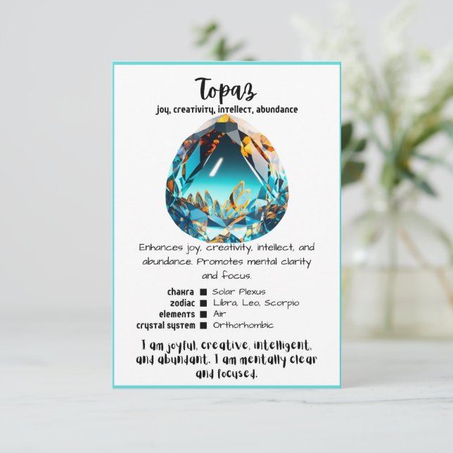 Tarjeta de significado de cristal de Topaz (Anverso de pie)