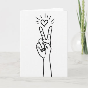 Tarjeta de signo V de amor y paz