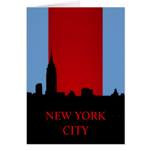 Tarjeta de silueta azul rojo negro de Nueva York