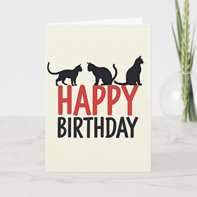 Tarjeta de Silueta de Gato de Cumpleaños Alegre (Anverso)