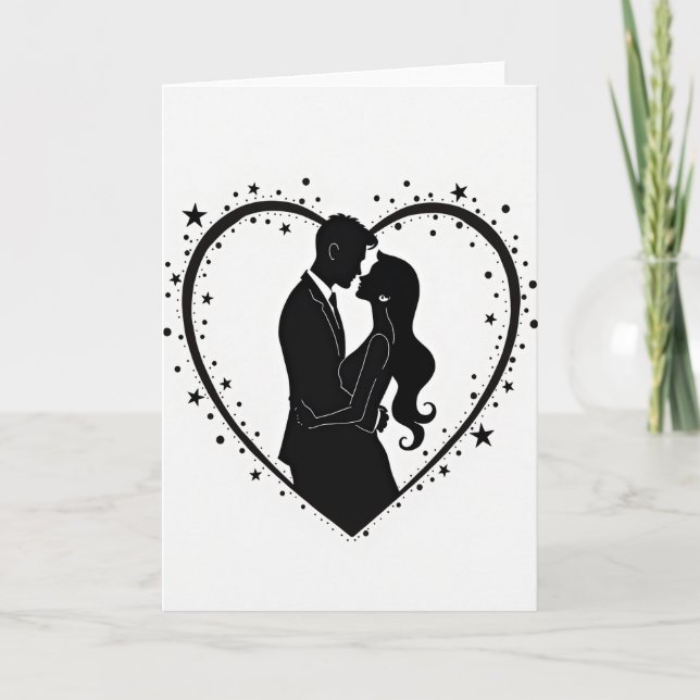 Tarjeta de Silueta de Pareja Romántica Simple (Anverso)