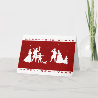 Tarjeta de silueta roja de Navidad vintage