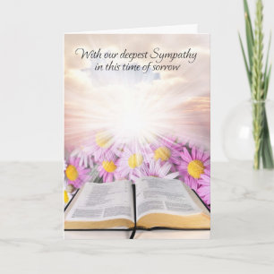 Tarjeta de simpatía con flores y biblia de estudio
